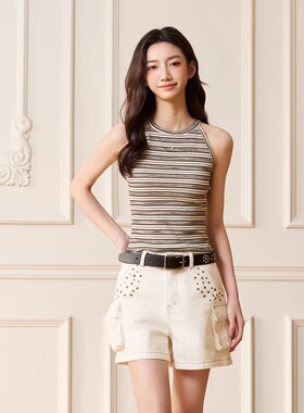 Three Quarters25SS 白色古铜烫片工装短裤