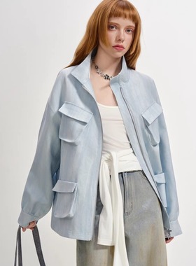 SOFITTE 25AW秋季 蓝色做旧印花工装多口袋夹克外套