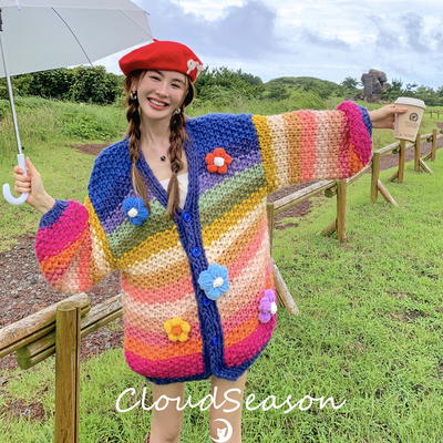CloudSeason官方旗舰店秋冬新款彩虹手打毛衣百搭