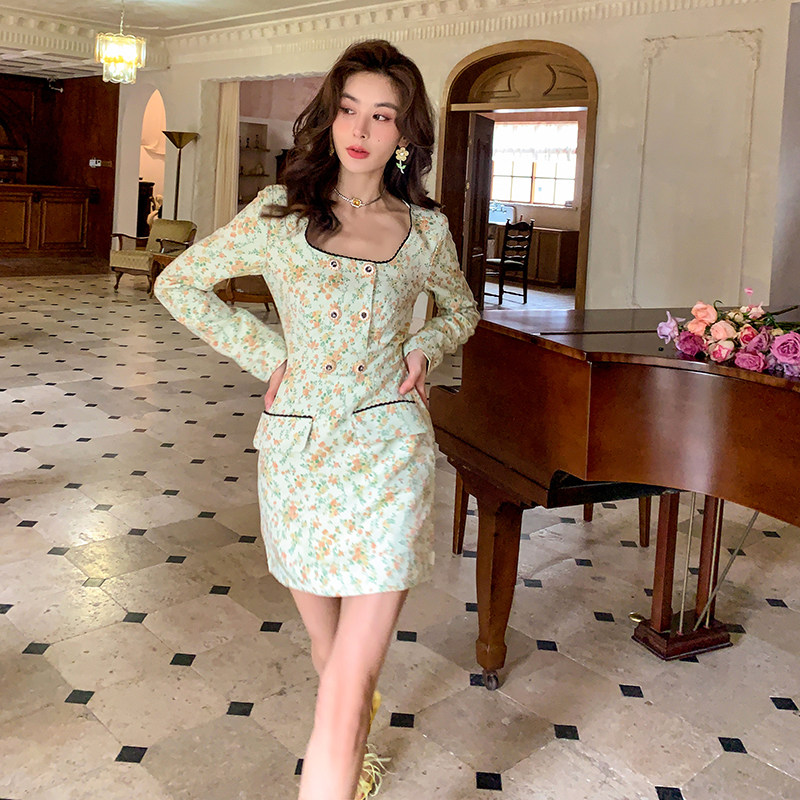 木兰买手店sister jane 2r新款复古碎花大圆领迷你连衣裙双排扣