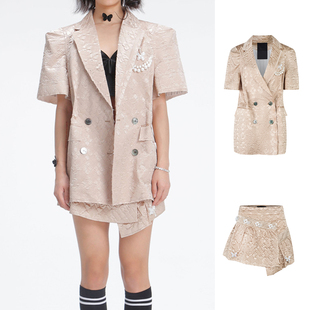 折 短裤 4MILE 不对称卡其裙裤 套装 华夫格缎面立体西装