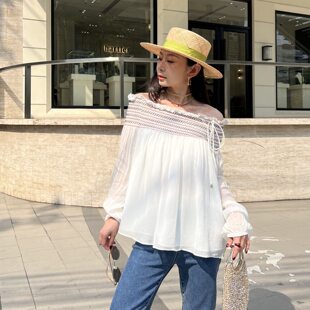 现货 ODTD26春夏复古印花司马克一字肩上衣原野诗意 设计师女装