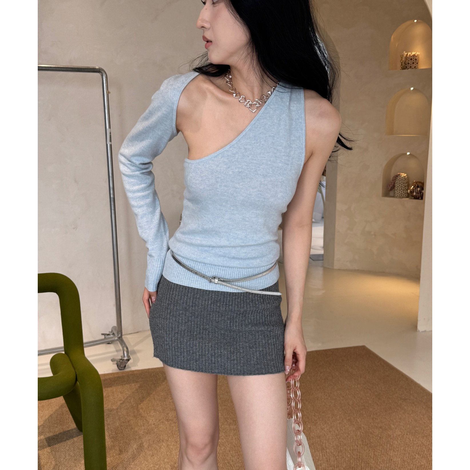 【清货折S】Christopher Esber 不对称两穿针织衫单肩斜领设计感