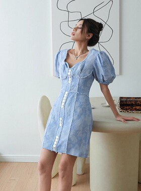 5折 C/meo Collective 澳洲本地设计师品牌 夏日泡泡袖蓝色连衣裙