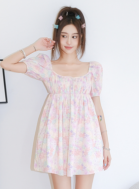 For Love and Lemons 甜美风渲染碎花泡泡袖公主裙度假连衣裙