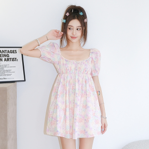 For Love and Lemons 甜美风渲染碎花泡泡袖公主裙度假连衣裙