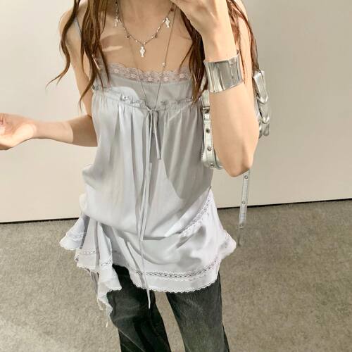 【宋茜同款】CPLUS SERIES 真丝蕾丝拼接抽绳吊带上衣少女千金