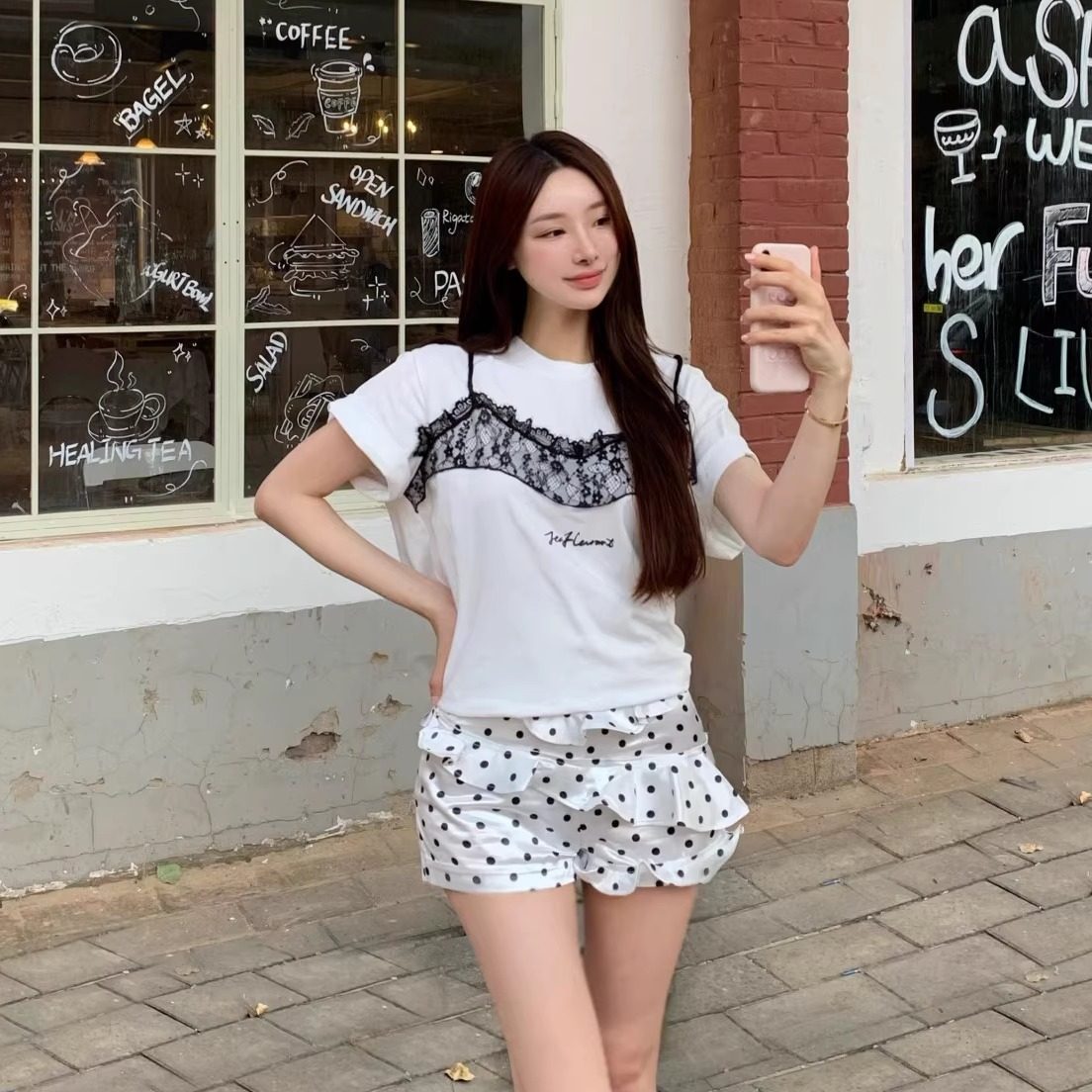 JAC FLEURANT25ss 白色拼接蕾丝边短袖