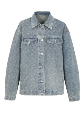 Three Quarters25SS 蓝色满钻宽松牛仔外套蓝色A版满钻牛仔短裤