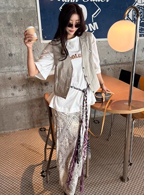 【折】VenaLabel 新款复古波西米亚风休闲长袖印花t恤显瘦半身裙