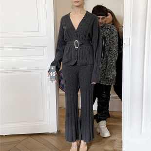 Other新款 喇叭长裤 折 女 黑棕外套长袖 Each 针织开衫 时尚