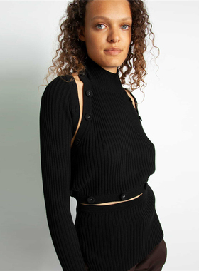 【折】Christopher Esber 2R新黑色纽扣多种穿法可拆卸长袖针织衫