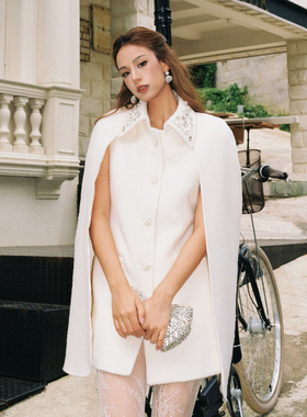 Min Pura  羊毛无袖钻饰斗篷