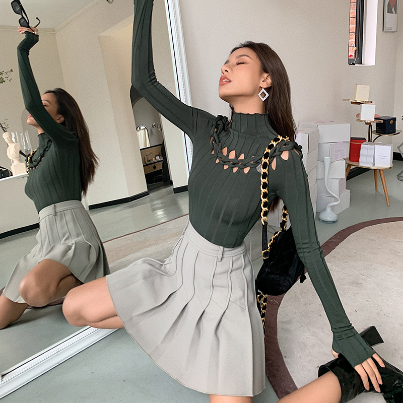 DIONLEE镂空针织百褶半裙