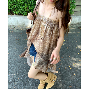 【折】ODTD25秋季新款纱叠彩色碎花撞色真两件上衣套装