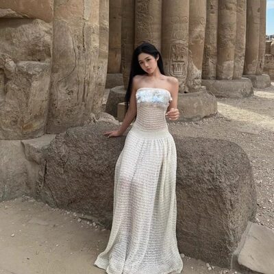 【现货】Tension Archive 不规则镂空抽褶抹胸连衣裙chocker项链