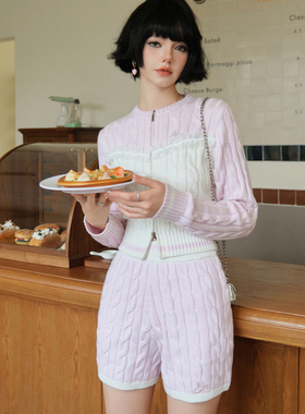 EIMISMOSOL 2024FW 紫色运动针织拉链开衫紫色运动条纹针织短裤