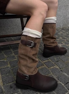 【杨紫同款】unfolio 25春夏新款 Wollen系列金属搭扣长筒堆堆靴