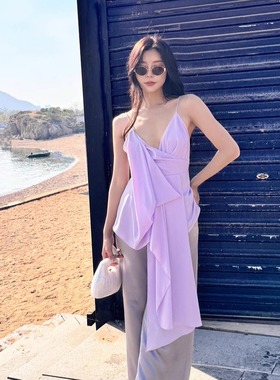 4折清货 Acler澳洲设计师品牌 紫色不规则设计感吊带上衣