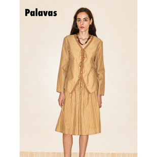 PALAVAS新品金岩山麓系带上衣长袖小众百搭女设计感小众