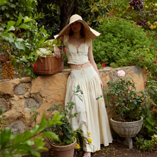 国现For Love and Lemons24春夏新款 田园少女菲菲边上衣半身裙