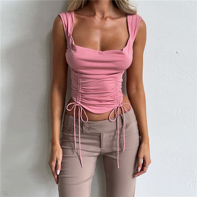 【清货折】澳洲设计师TIGER MIST23年早春新款粉色抽绳方领吊带