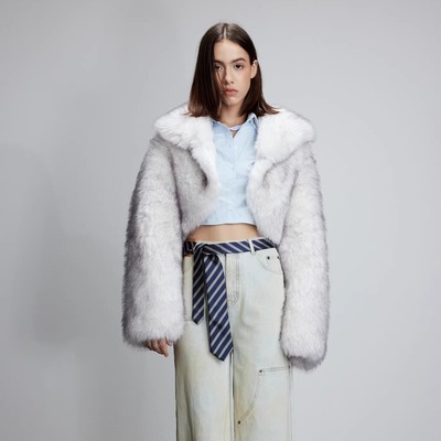 JAC FLEURANT2025秋冬 艺术环保皮草翻领外套抹脏洗水结构牛仔裤