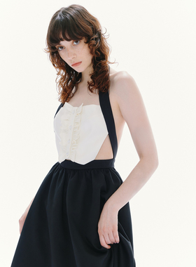 【折】ESTER HSU 2024秋冬新款挂脖露背撞色连衣裙白色百搭