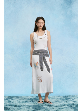 SOFITTE 25SS春夏新款白色海洋元素印花 修身连衣裙