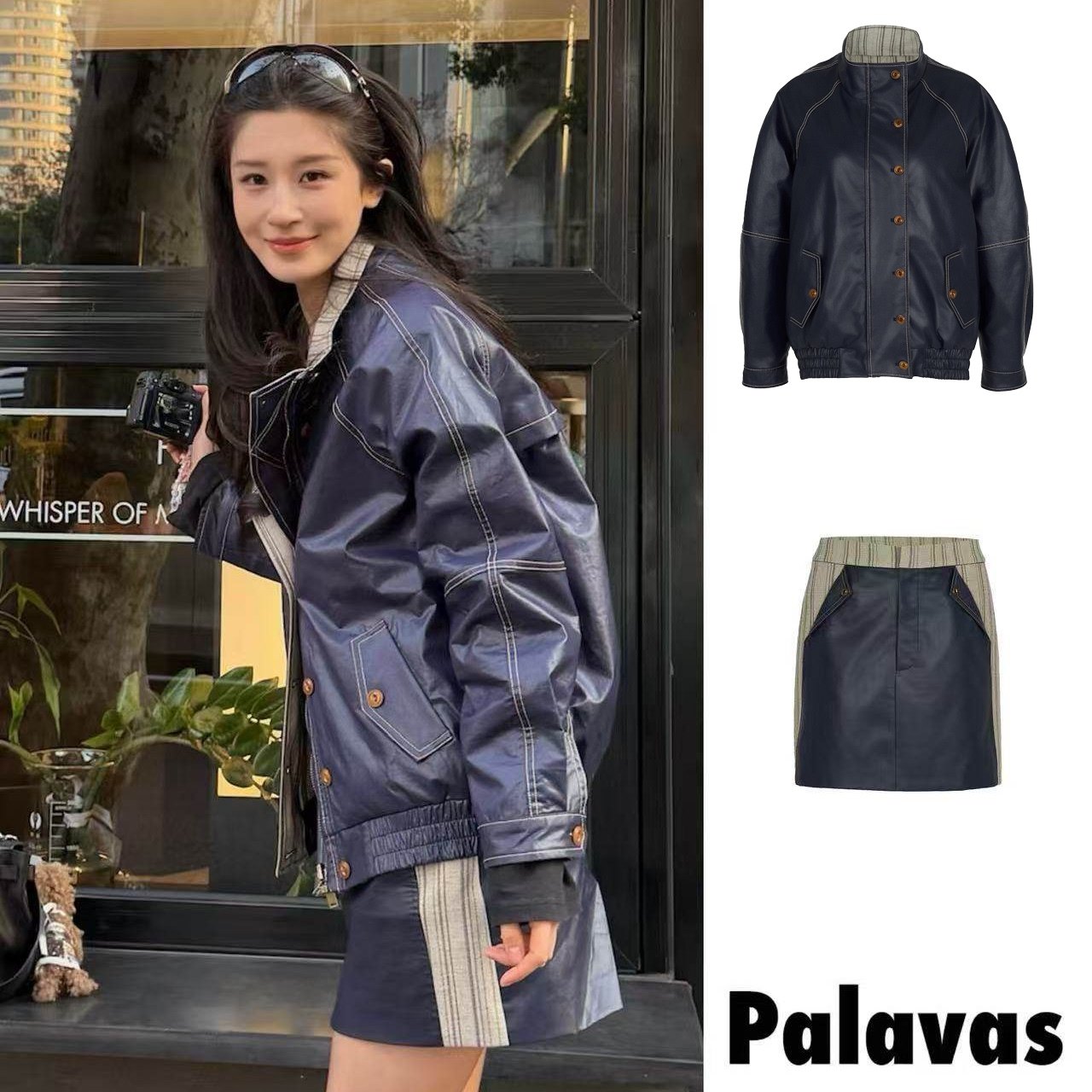 【新品】PALAVAS邂逅戴高乐双面外套皮衣复古撞色拼接夹克女原创,女装/女士精品,时尚套装,淘宝优惠券,粉丝福利购,淘宝优惠卷