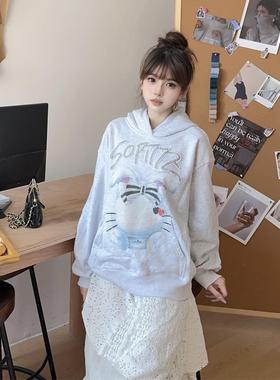 SOFITTE 官方旗舰店24秋季 灰色烫铆钉贴布绣趣 味印花卫衣帽衫