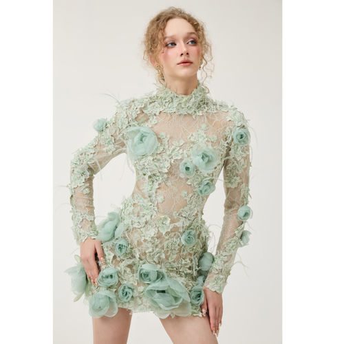 21SIX 2026SS重工立体花朵网纱镂空蕾丝连衣裙轻奢礼服晚宴甜美