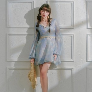 清货折L 夏日贝壳海浪扎染丝麻长袖 GUO 25SS 连衣裙 JINGYI