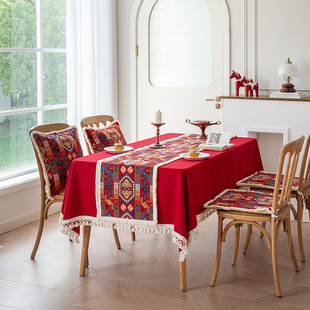 中国民族风桌布桌旗茶几电视柜桌布复古餐桌长条桌旗红色结婚台布