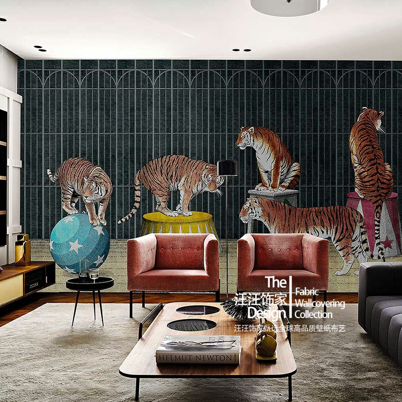 意大利原装进口定制壁画 tiger 马戏团老虎 动物 现代轻奢背景画