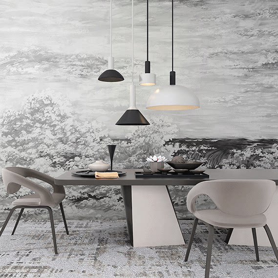 色界个性定制 意境山水瀑布烟雾缭绕玄关电视背景墙纸无缝壁画