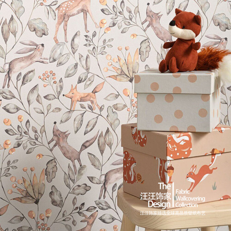 荷兰原装进口正品墙纸 现代 动物丛林儿小鹿儿童房 背景满铺壁纸