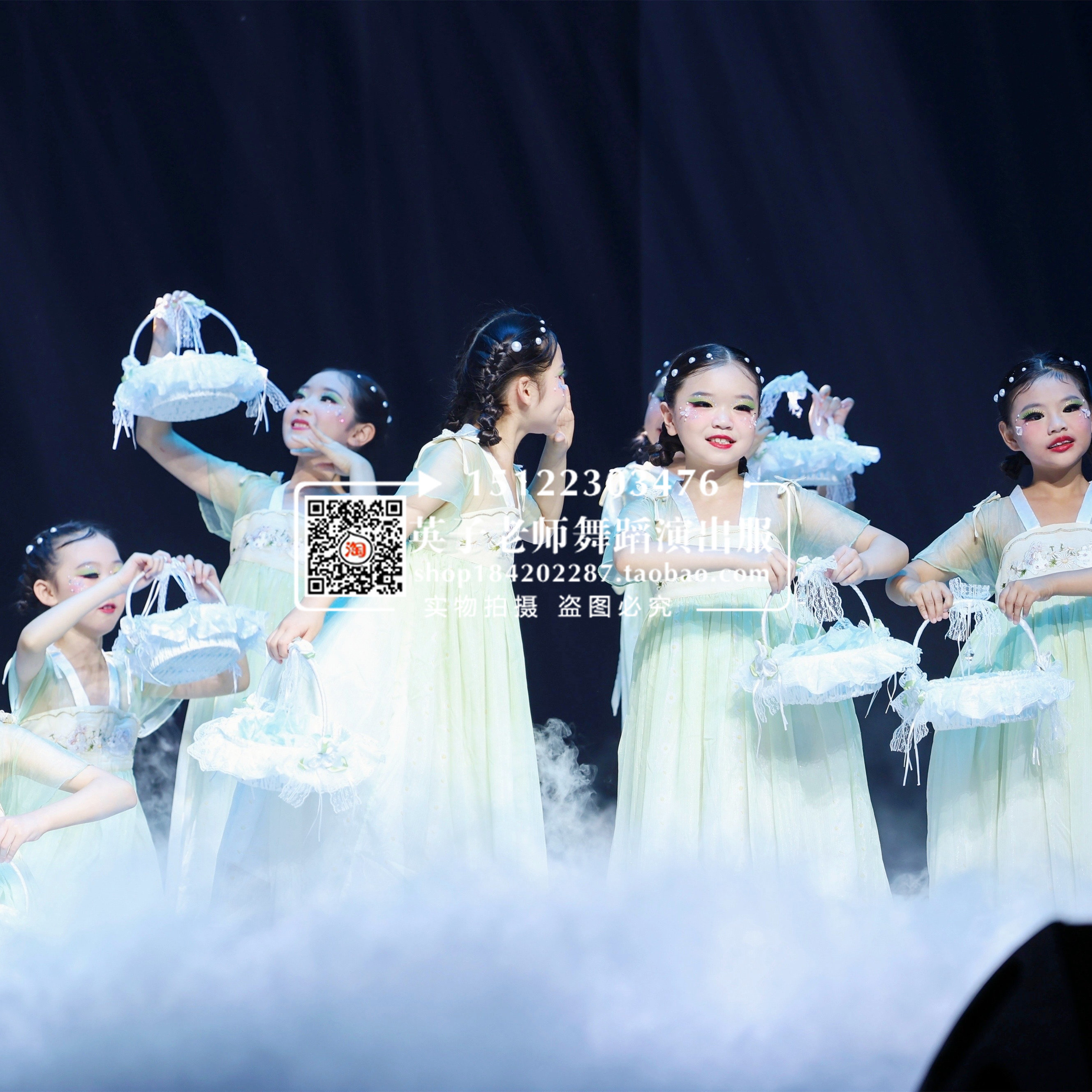 采花姑娘汉服采花仙女桃花笑采花仙子婚礼小花童小花篮舞蹈道具花