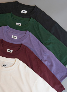 DRIVESTRAIGHT 23SS日系宽松纯色竹节棉短袖男女圆领打底T恤DSTR