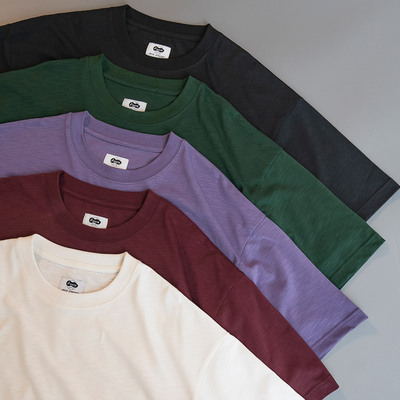 DRIVESTRAIGHT 23SS日系宽松纯色竹节棉短袖男女圆领打底T恤DSTR