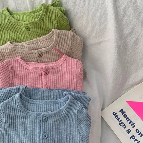 2025新韩版童装男女童纯色螺纹家居服春夏季新款儿童分体睡衣套装