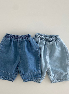 BBABBA韩版2024婴幼儿宽松柔软牛仔裤春夏简单棉休闲裤高腰七分裤