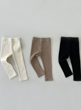 BBABBA韩ins春秋男女婴小童宝宝棉柔舒适坑条高腰松紧弹力打底裤