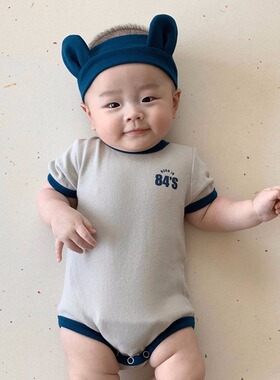 BBABBA韩国同款新生婴儿棉质三角连体哈衣男宝简约数字爬服送头围