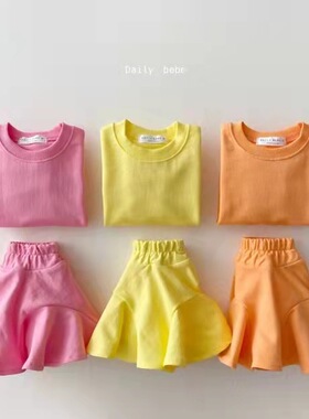 BBABBA韩版童装春款女童洋气套装糖果色卫衣宽松半身裙儿童两件套