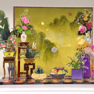 四象风物画屏春亚克力吧唧谷美供台谷子徽章吧唧托桌面摆台展示架