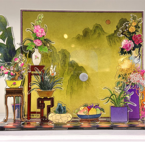 四象风物画屏春亚克力吧唧展示台