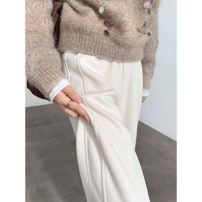 醋白酸OYD羊毛色阔腿裤女5秋冬202新款高腰垂感毛呢窄版直筒叉开