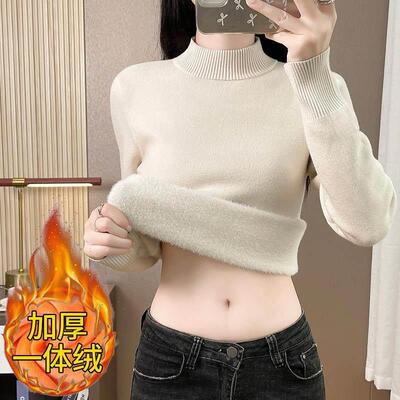 底羊绒羊毛衫加绒加厚一体绒保暖半高衫领冬内RVX搭纯秋针织打毛