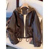 洋派5巨好看 款 初冬厚 帽加QHU绒皮衣女爆202新款 美拉德咖色连款